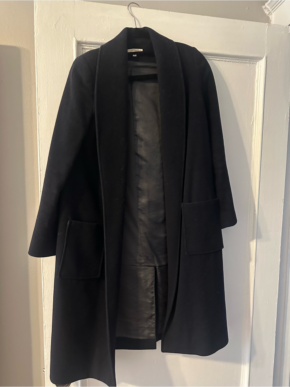 ba&sh Navy Open-Front Shawl Collar Coat
